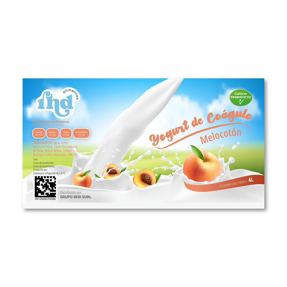 Yogurt de Coagulo Probiótico Melocoton (4 Lt)
