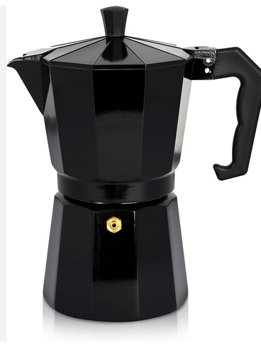 (JH-AS-6-NE-GE) Cafetera de Aluminio 6 tazas, negro y espejo