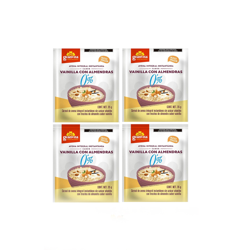 Pack de 4 unidades Avena integral Granvita instantánea sabores varios 35 g cada una