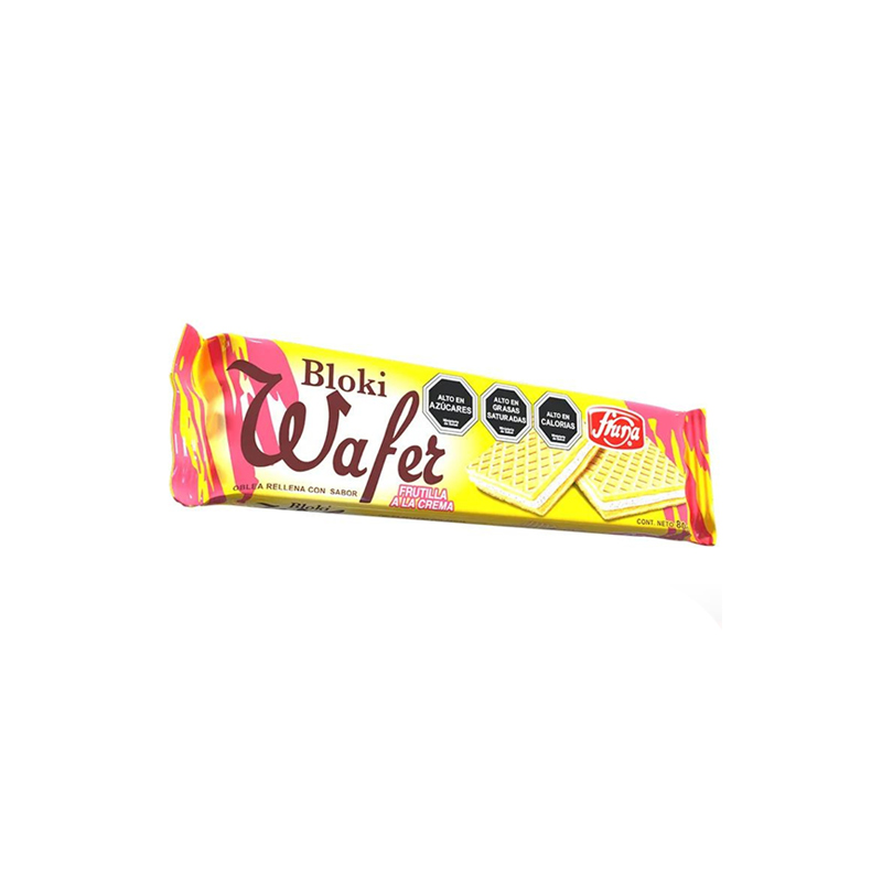 Bloki wafer frutilla, oblea rellena con sabor a frutilla 80g