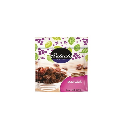 Uva Pasa Selecto Brand. Pack de 4 unidades de 100 gramos cada una. 